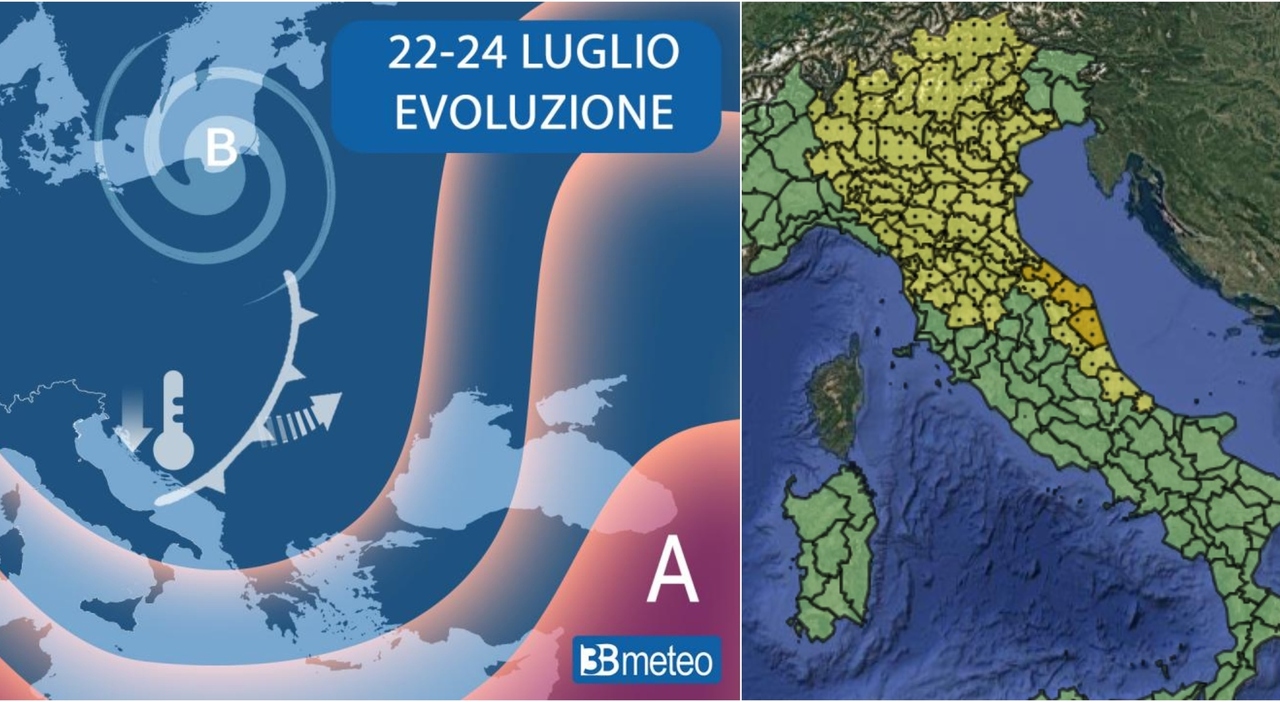 Previsioni meteo, allerta in 7 regioni. Da domani temporali, piogge e caldo in picchiata fino al fine settimana